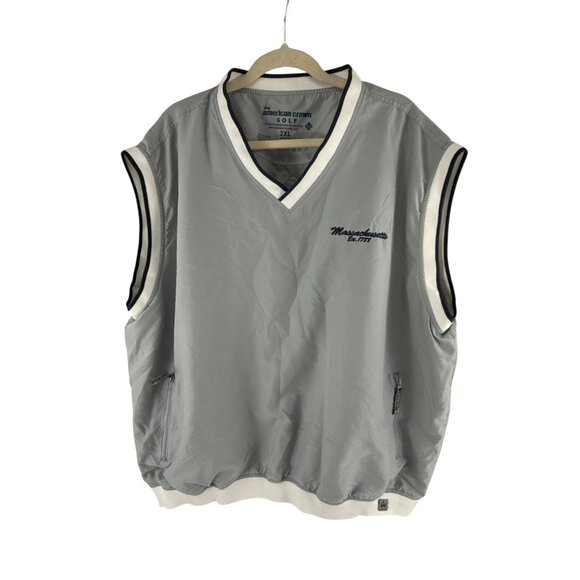 American Crown Golf Vest 2XL Gray Massachusetts Windbreaker Sleeveless - Picture 2 of 11